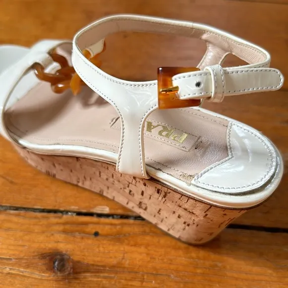 Prada‎ Patent Leather Cork Wedge Platform Sandals Sz 36