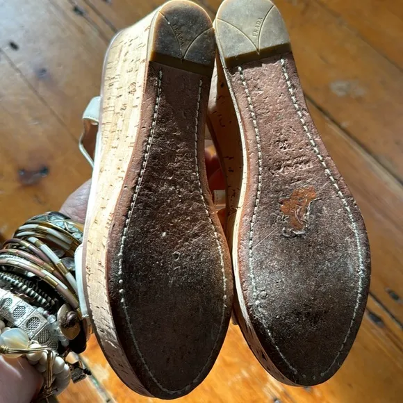 Prada‎ Patent Leather Cork Wedge Platform Sandals Sz 36