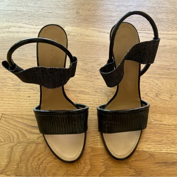 Proenza Schouler Black White Open Toe Wedge Sandal size 8.5