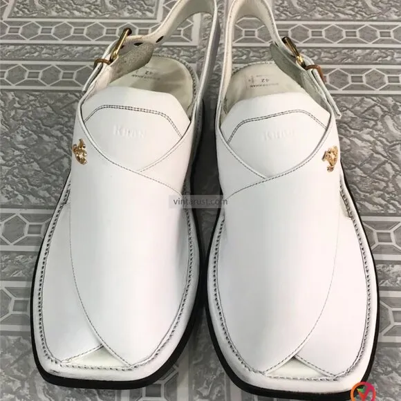 Pure White Kaptaan Peshawari Chappal, Geniune Leather Sandals, Traditional Men's