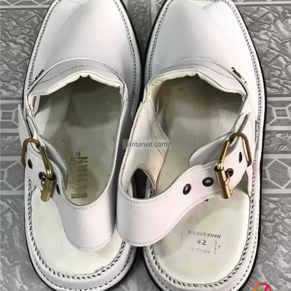 Pure White Kaptaan Peshawari Chappal, Geniune Leather Sandals, Traditional Men's