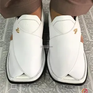Pure White Kaptaan Peshawari Chappal, Geniune Leather Sandals, Traditional Men's