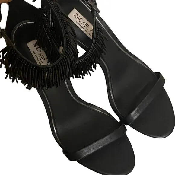 Rachel Zoe Emina Fringe Stiletto Heeled Sandals in Black Size 8
