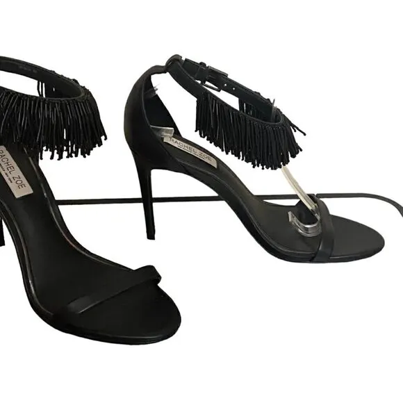 Rachel Zoe Emina Fringe Stiletto Heeled Sandals in Black Size 8