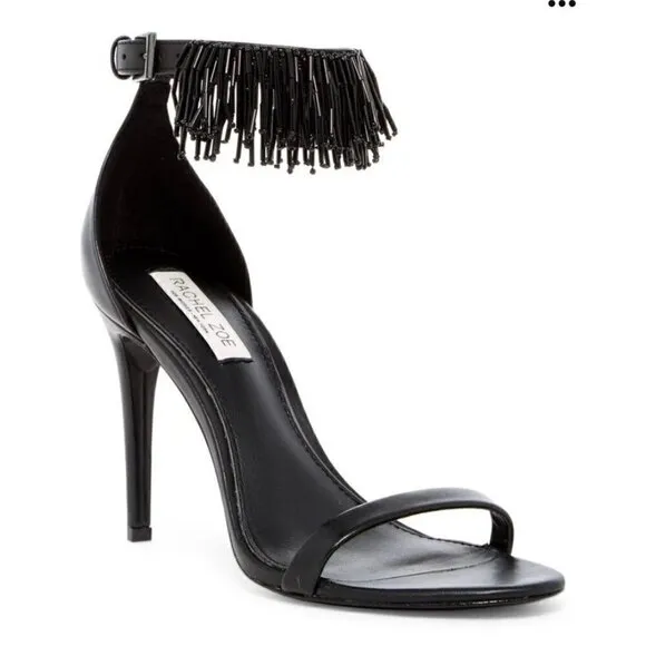 Rachel Zoe Emina Fringe Stiletto Heeled Sandals in Black Size 8