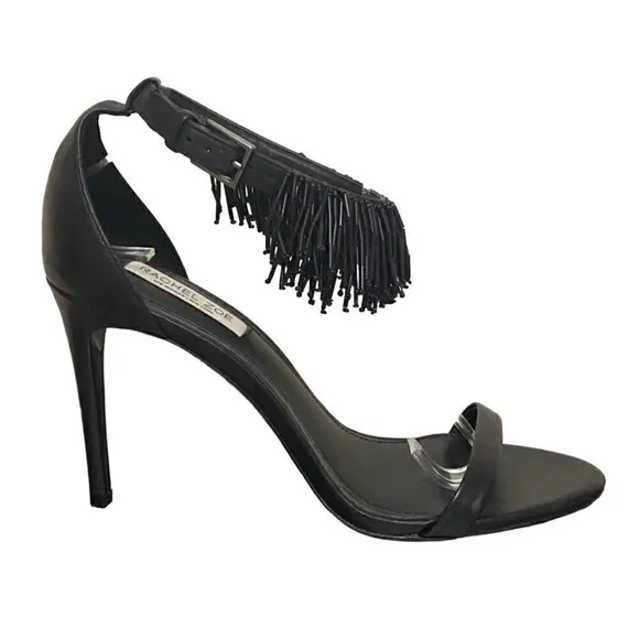 Rachel Zoe Emina Fringe Stiletto Heeled Sandals in Black Size 8