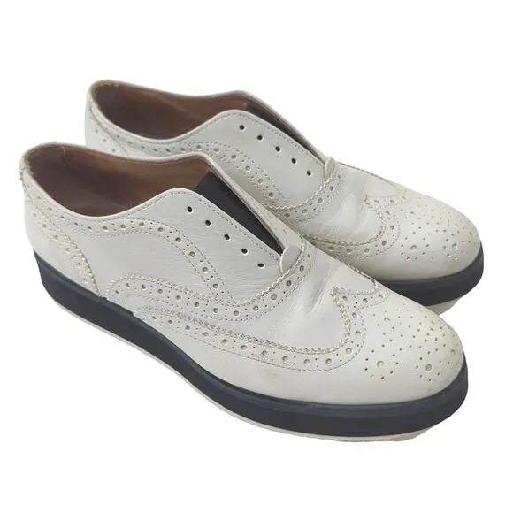 Rag &amp; Bone Meli Brogue Slip-On Off White Cream Oxford Platform $350 Sz 37 6.5