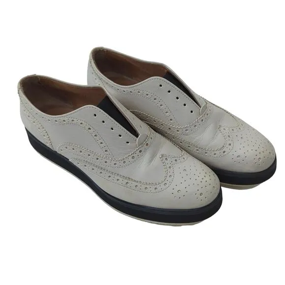 Rag &amp; Bone Meli Brogue Slip-On Off White Cream Oxford Platform $350 Sz 37 6.5