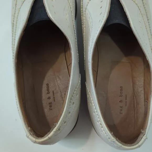 Rag &amp; Bone Meli Brogue Slip-On Off White Cream Oxford Platform $350 Sz 37 6.5