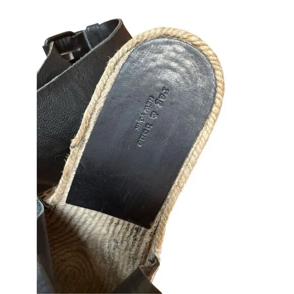 Rag &amp; Bone Sienna Black Leather Espadrille Wedge Open Toe Sandal Women’s 40 9.5