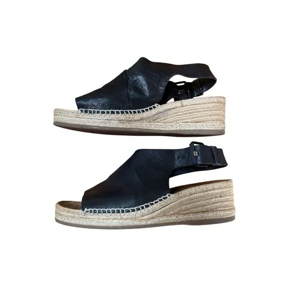 Rag &amp; Bone Sienna Black Leather Espadrille Wedge Open Toe Sandal Women’s 40 9.5