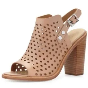 Rag &amp; Bone Tan Wyatt Perforated Leather Open Toe Ankle Heeled Sandals Size 36.5