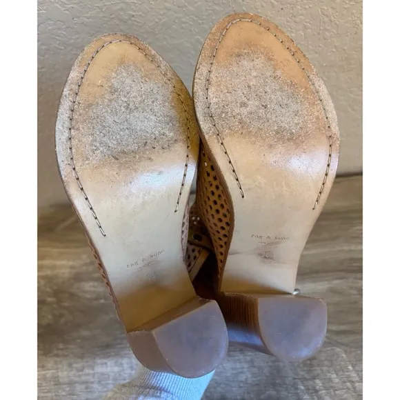 Rag &amp; Bone Wyatt Perforated Tan Leather Sandals Made In Italy
