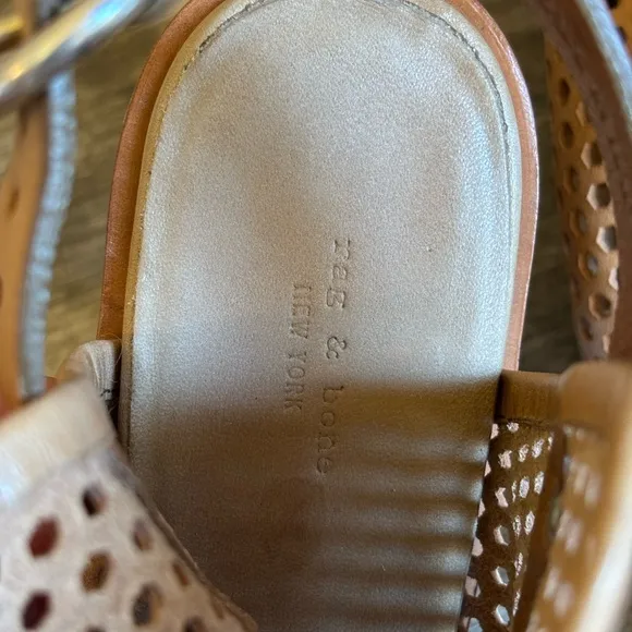 Rag &amp; Bone Wyatt Perforated Tan Leather Sandals Made In Italy