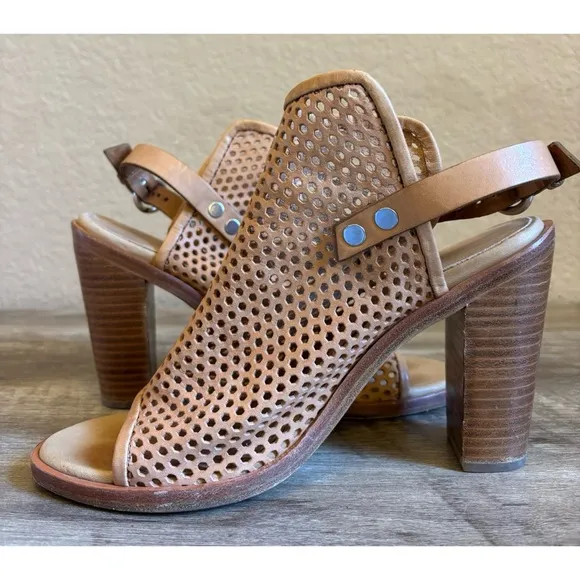 Rag &amp; Bone Wyatt Perforated Tan Leather Sandals Made In Italy