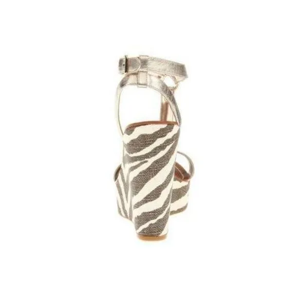 Ralph Lauren Disha Platform Wedge Sandals Heels Leather Platino Gold Size 8