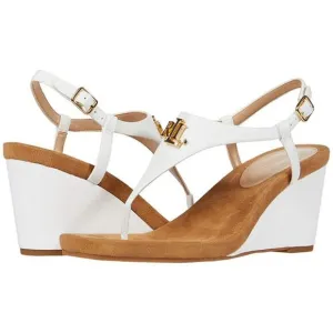 Ralph Lauren Jeannie Split Toe T-Strap White and Cork Wedge Sandals Women Sz 7.5