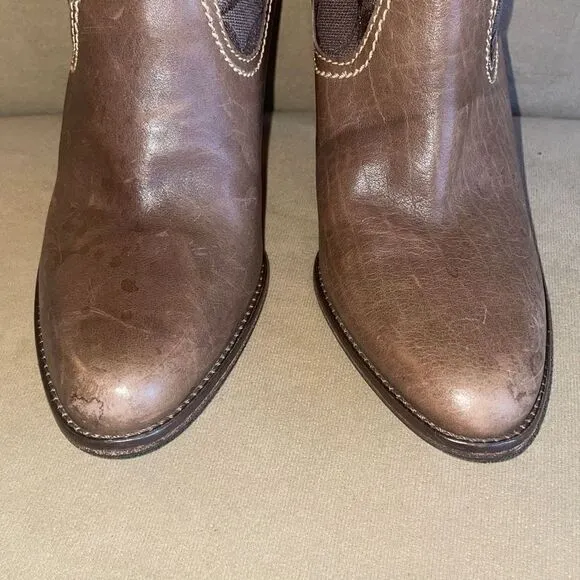 RARE Coach Yvette Tall Leather &amp; Logo Fabric Mixed Media Boots sz 7.5 - Brown