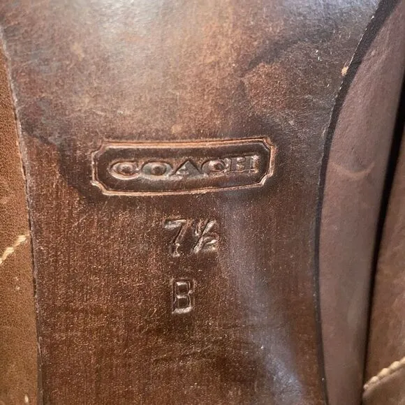 RARE Coach Yvette Tall Leather &amp; Logo Fabric Mixed Media Boots sz 7.5 - Brown