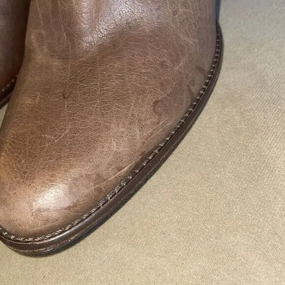 RARE Coach Yvette Tall Leather &amp; Logo Fabric Mixed Media Boots sz 7.5 - Brown