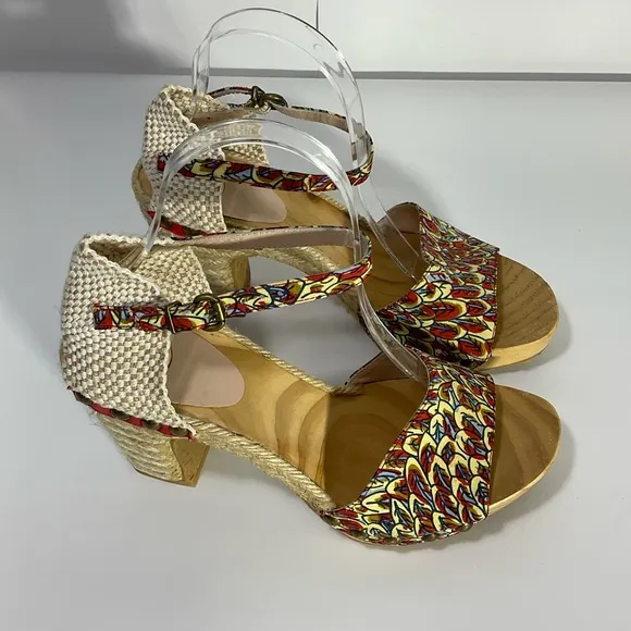 RAS Women’s Floral Design Wedge Espadrille Open Toe Sandals Ankle Strap Size 39
