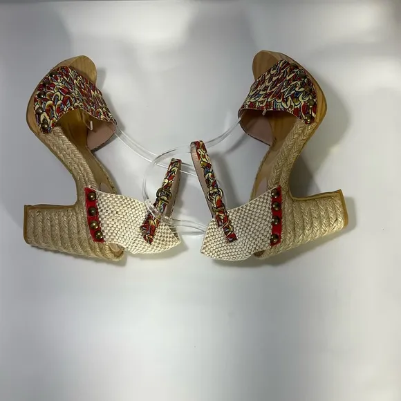 RAS Women’s Floral Design Wedge Espadrille Open Toe Sandals Ankle Strap Size 39