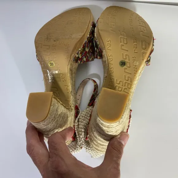 RAS Women’s Floral Design Wedge Espadrille Open Toe Sandals Ankle Strap Size 39