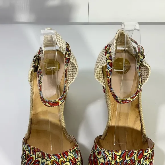 RAS Women’s Floral Design Wedge Espadrille Open Toe Sandals Ankle Strap Size 39