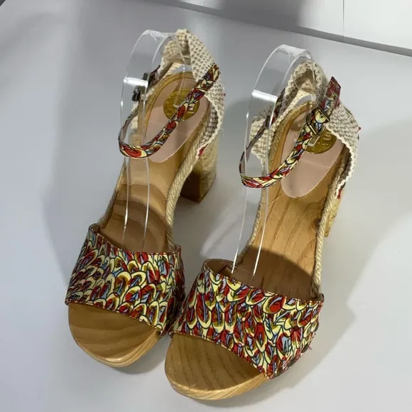 RAS Women’s Floral Design Wedge Espadrille Open Toe Sandals Ankle Strap Size 39
