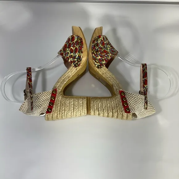 RAS Women’s Floral Design Wedge Espadrille Open Toe Sandals Ankle Strap Size 39