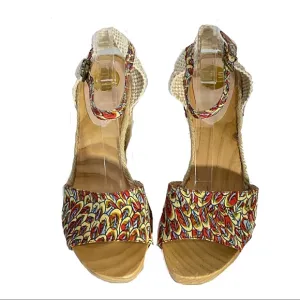 RAS Women’s Floral Design Wedge Espadrille Open Toe Sandals Ankle Strap Size 39
