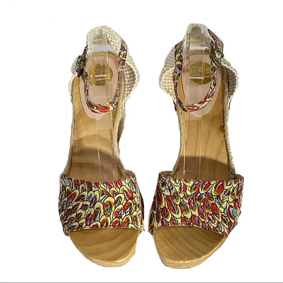 RAS Women’s Floral Design Wedge Espadrille Open Toe Sandals Ankle Strap Size 39