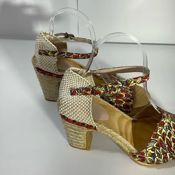 RAS Women’s Floral Design Wedge Espadrille Open Toe Sandals Ankle Strap Size 39