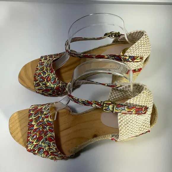 RAS Women’s Floral Design Wedge Espadrille Open Toe Sandals Ankle Strap Size 39