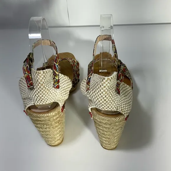 RAS Women’s Floral Design Wedge Espadrille Open Toe Sandals Ankle Strap Size 39