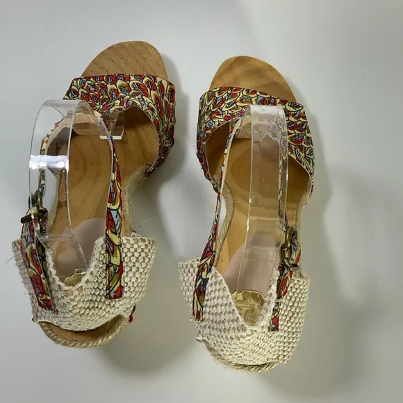 RAS Women’s Floral Design Wedge Espadrille Open Toe Sandals Ankle Strap Size 39