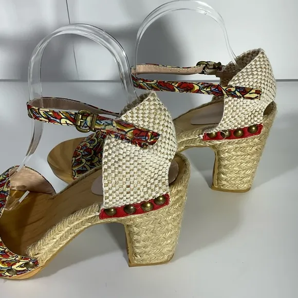 RAS Women’s Floral Design Wedge Espadrille Open Toe Sandals Ankle Strap Size 39