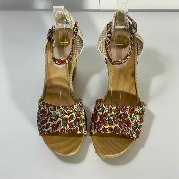 RAS Women’s Floral Design Wedge Espadrille Open Toe Sandals Ankle Strap Size 39