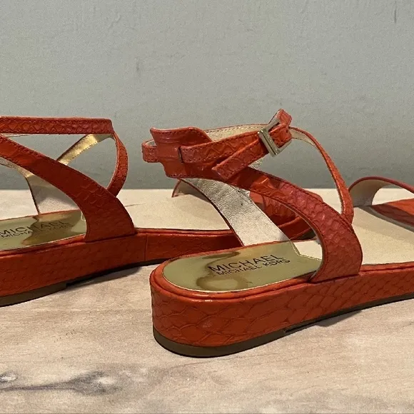 Really Cute Michael Kors Orange Embossed Kaylee Sandals in Size 7.5   NWOB