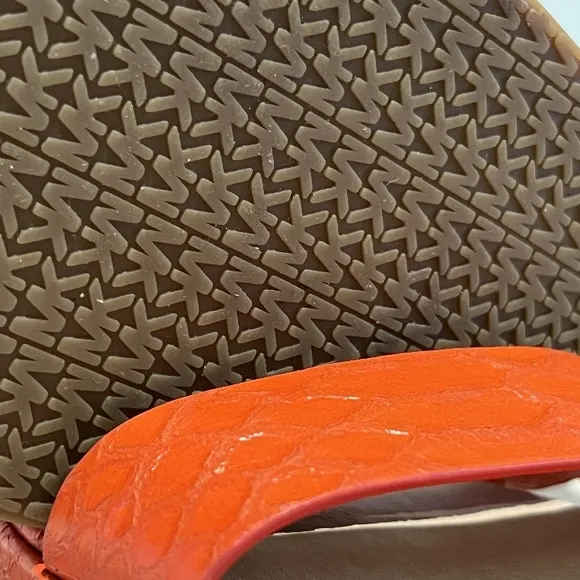 Really Cute Michael Kors Orange Embossed Kaylee Sandals in Size 7.5   NWOB