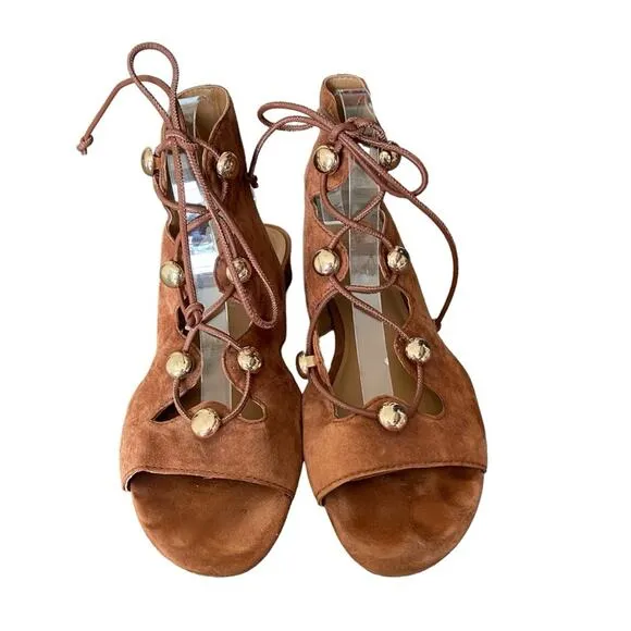 Rebecca Minkoff Kyla Ghillie Brown Suede Sandals Lace Up size 9