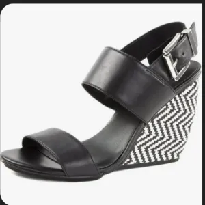 Rebecca Minkoff Women's Emilia Leather Wedge Sandals US 8.5 Black White