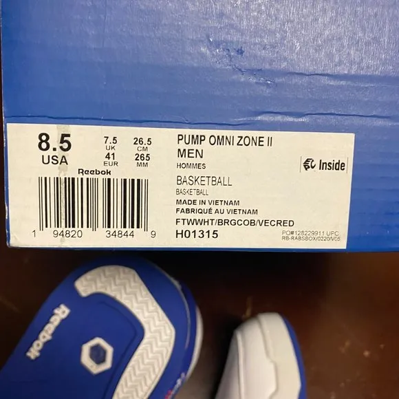 Reebok Mens White Pump Omni Zone 2 H01315 Lace Up Basketball Shoes Size US 8.5