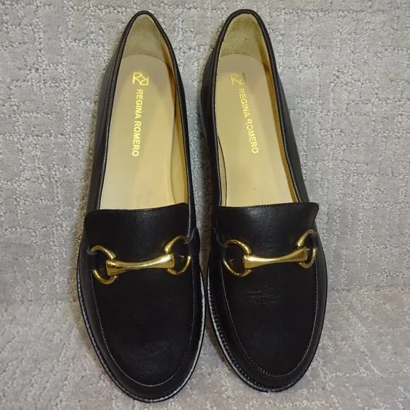 Regina Romero Judy Women’s Size 7.5 Black Leather Luxurious Slip-On Loafer Shoes