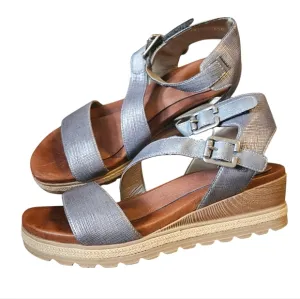 Remonte Soft Icess Womens Sandals Denim Shimmer Silver Leather Strappy Size 8