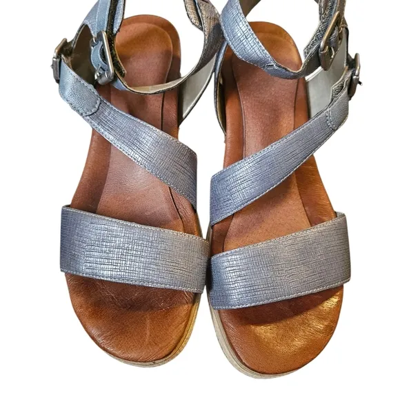 Remonte Soft Icess Womens Sandals Denim Shimmer Silver Leather Strappy Size 8