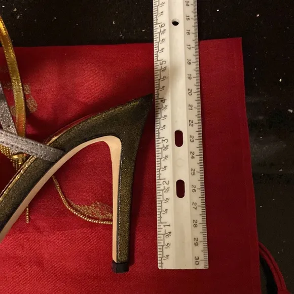 Rene Caovilla &quot;Rosa&quot; Black Sequin Medallions Gold &amp; Platinum High Heel Sandals