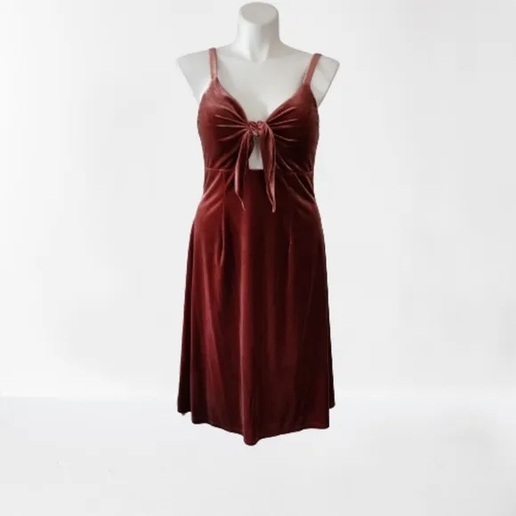 REVELRY Drew Terracotta Velvet Bridesmaid Dress Size 16 Midi Length Sleeveless