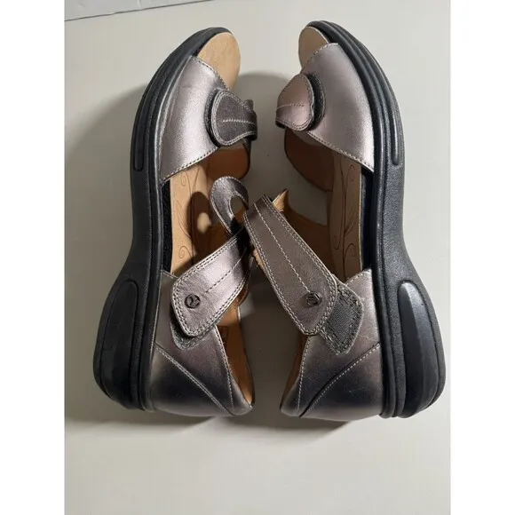 Revere Leather Closed Heel Sandals Geneva Metallic New Size 40/9.5 Orthotic