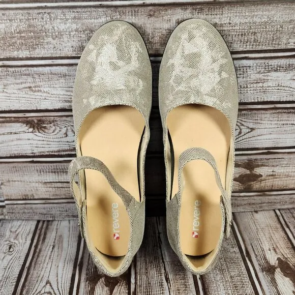 REVERE Osaka Wedge Mary Jane Adj. Women's 11 M Champagne Angle Shoes NWOT